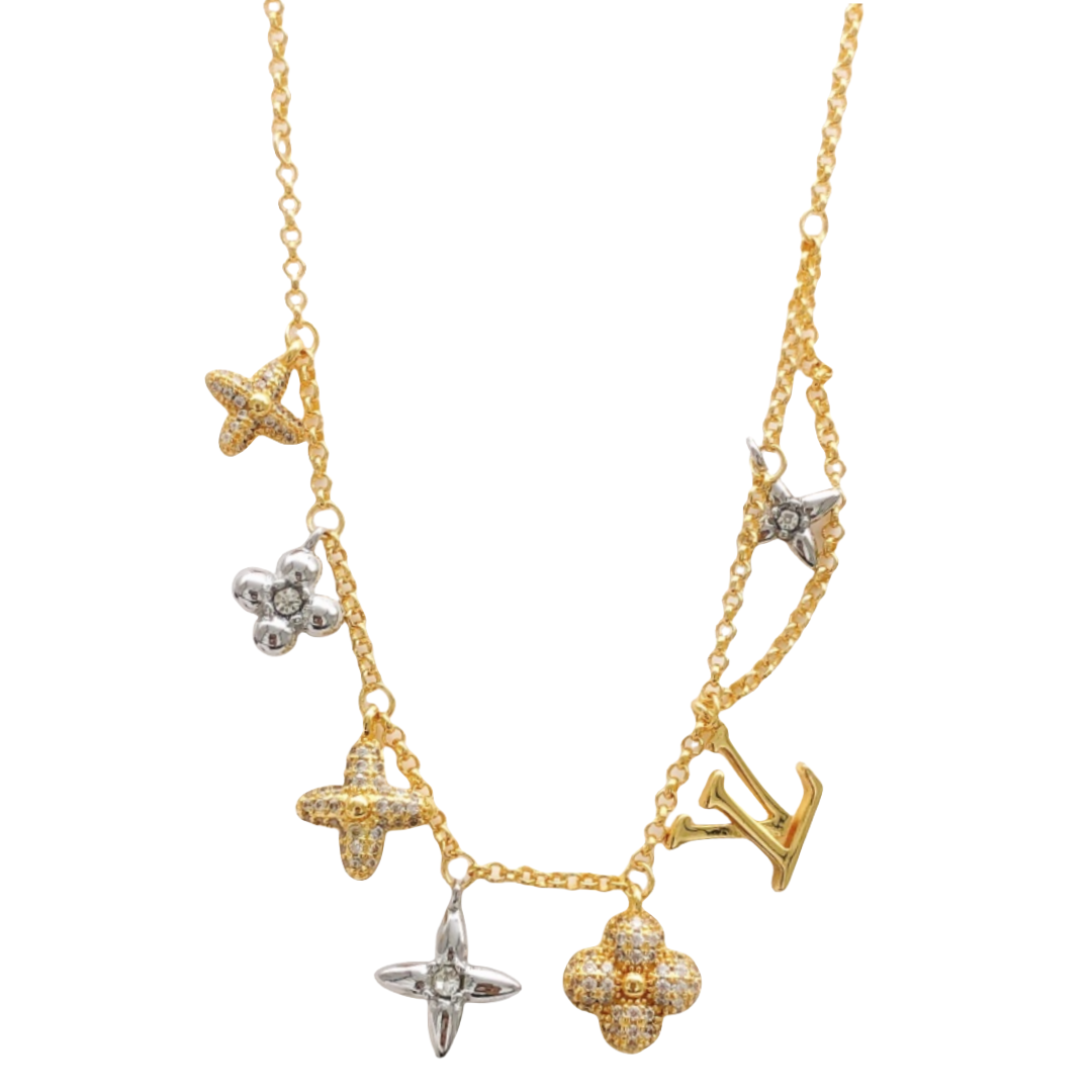 LVN015 Louis VL Gram Icon Motif Necklace Silvery Golden - ccjewelryacc