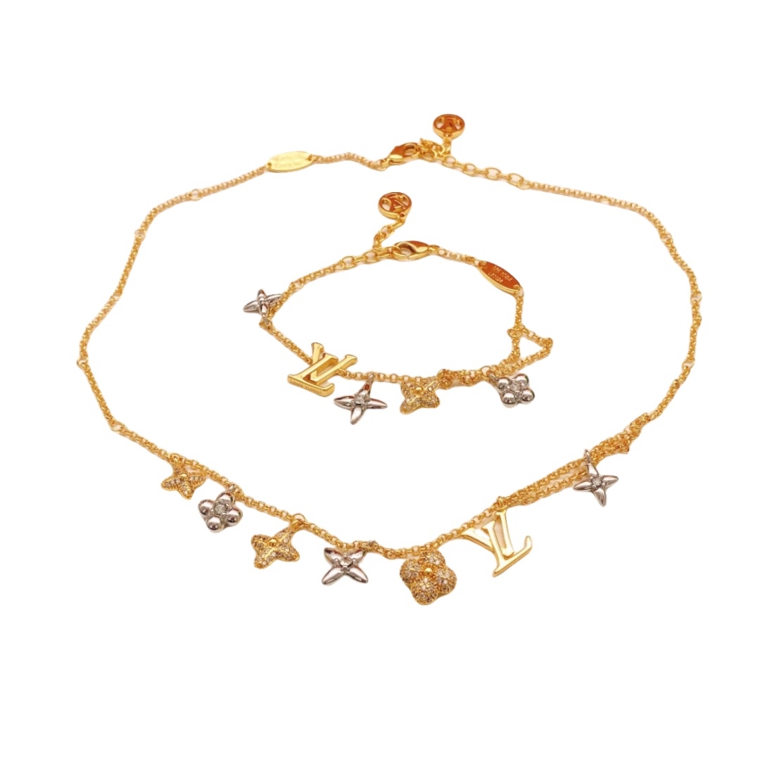 LVN015 Louis VL Gram Icon Motif Necklace Silvery Golden - ccjewelryacc