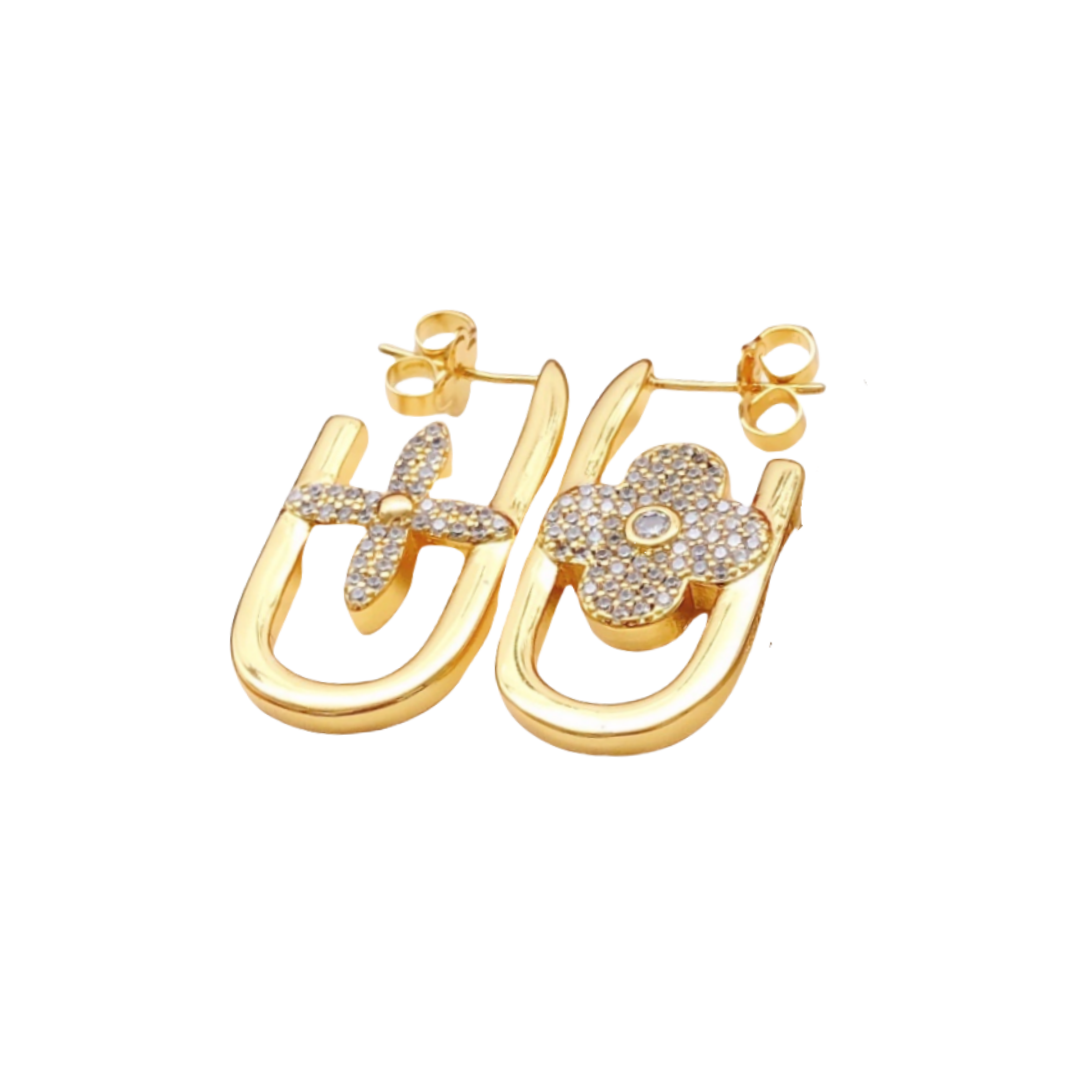 LVE088 MY L&V chain earring in metal and crystal - ccjewelryacc