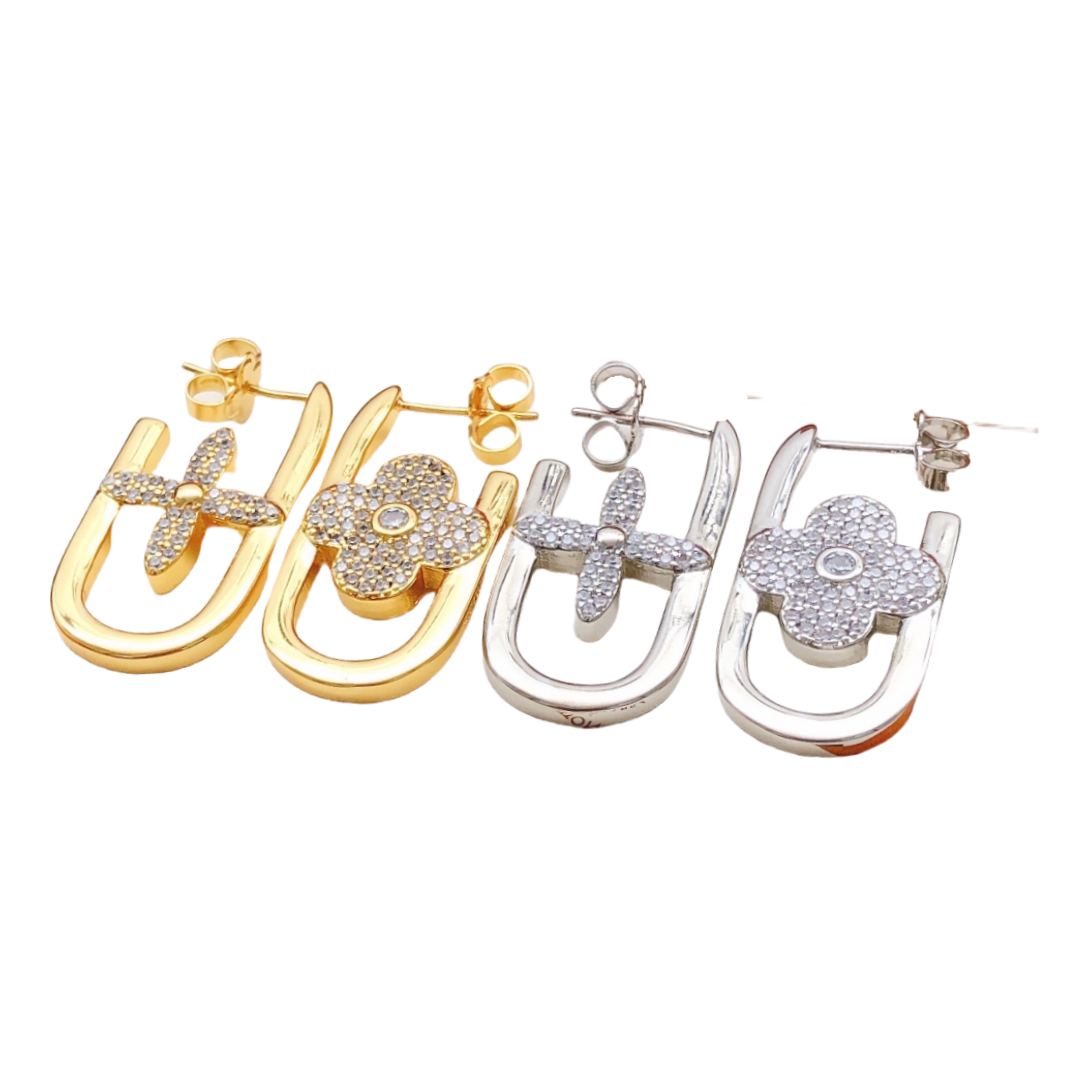 LVE088 MY L&V chain earring in metal and crystal - ccjewelryacc