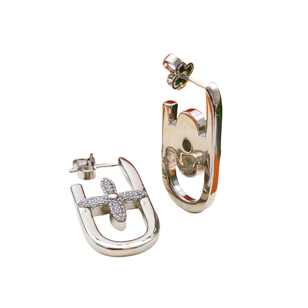 LVE088 MY L&V chain earring in metal and crystal - ccjewelryacc