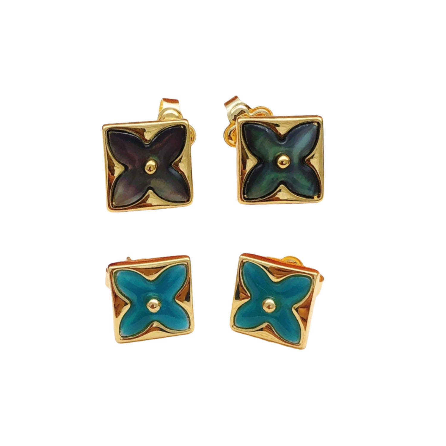 LVE018 Color Blossom Star Stud earring Gold And Mother Of Pearl - ccfashionjewelry