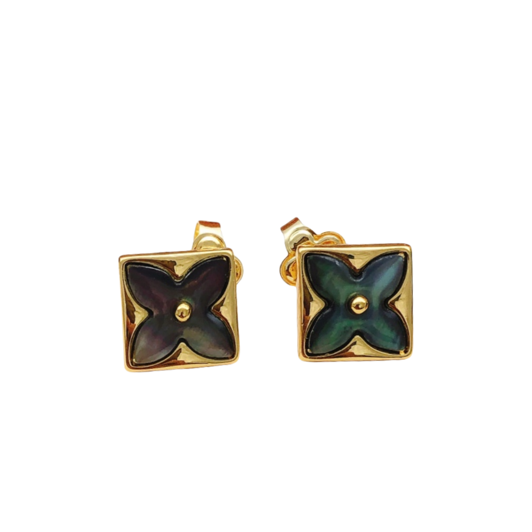 LVE018 Color Blossom Star Stud earring Gold And Mother Of Pearl - ccfashionjewelry