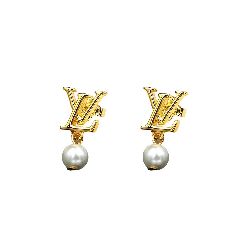 LVE081 Metal vl logo pearl pendant earring - ccjewelryacc