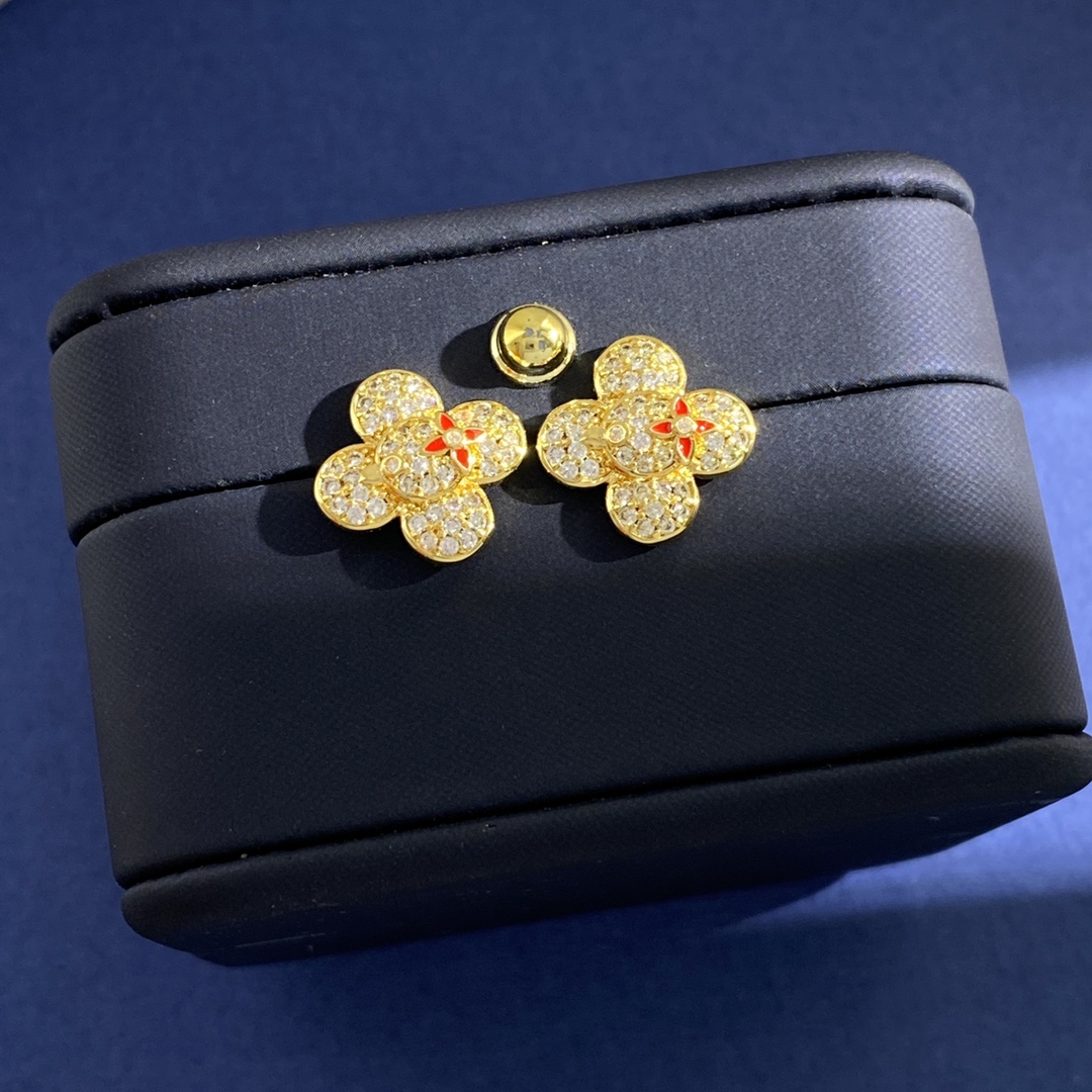 LVE103 L&V Clover flower stud earring in metal and crystal - ccjewelryacc