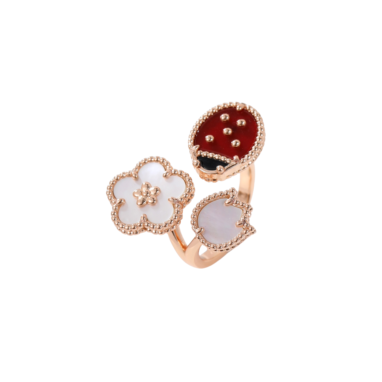 VCRS006 18k Rose Gold/gold onyx VCA Lucky Spring /Lucky Alhambra Ring - ccjewelryacc