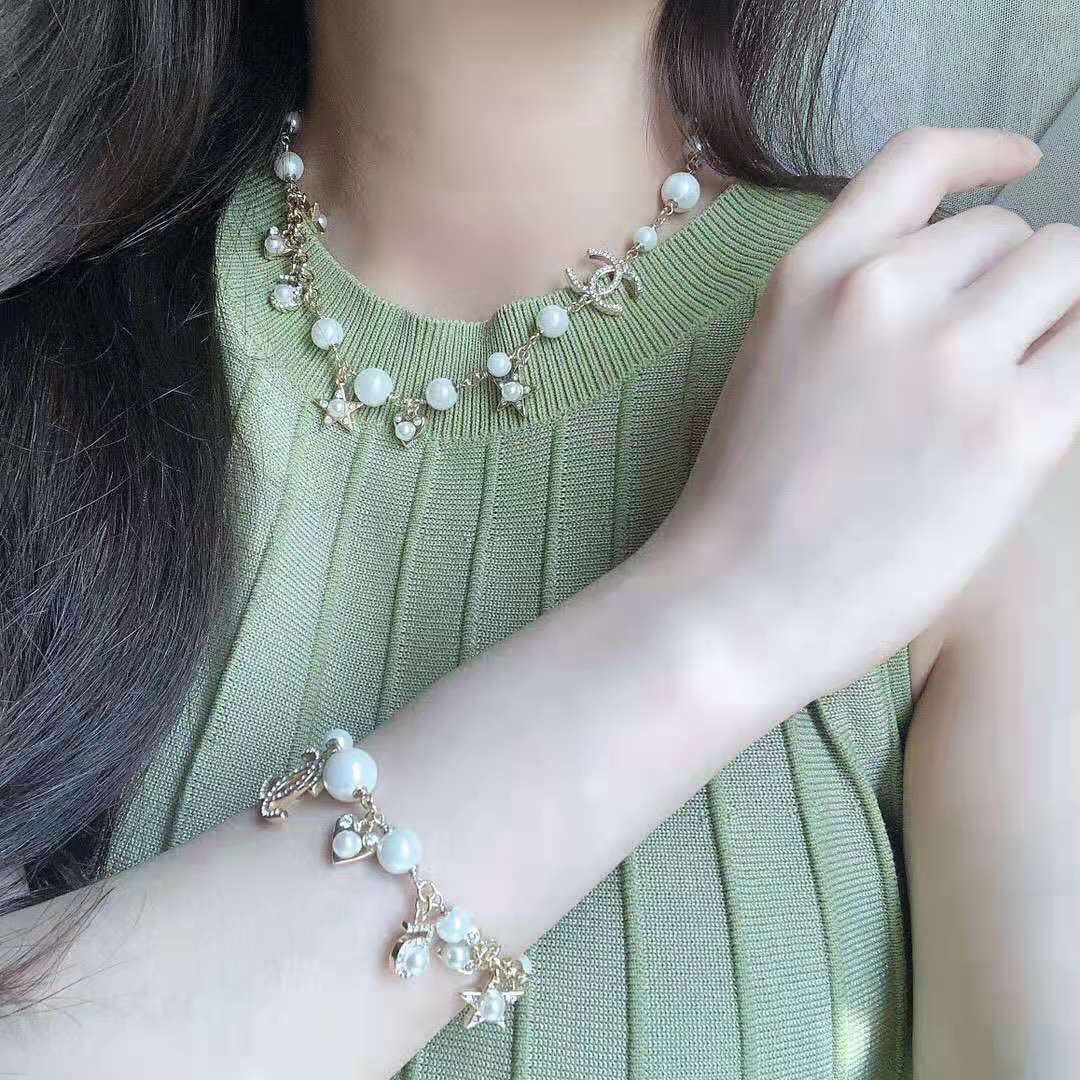 CCN168 CC Multi-element pearl crystal No 5 heart star charms choker necklace - ccjewelryacc