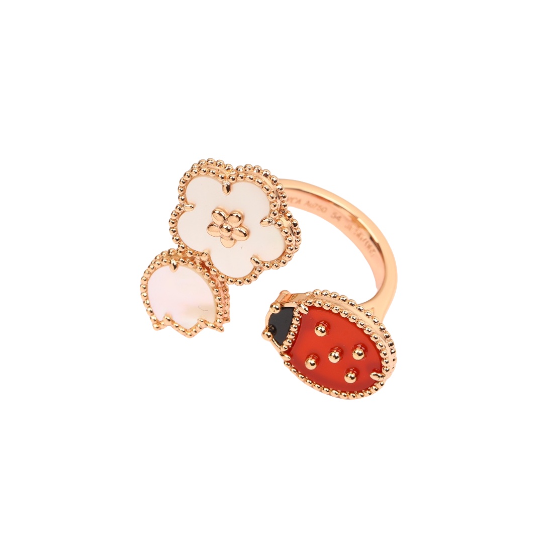 VCRS006 18k Rose Gold/gold onyx VCA Lucky Spring /Lucky Alhambra Ring - ccjewelryacc