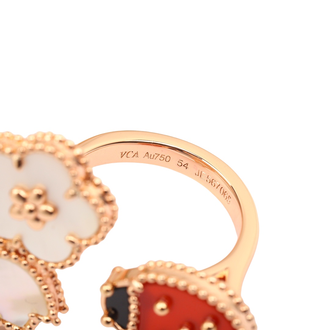 VCRS006 18k Rose Gold/gold onyx VCA Lucky Spring /Lucky Alhambra Ring - ccjewelryacc