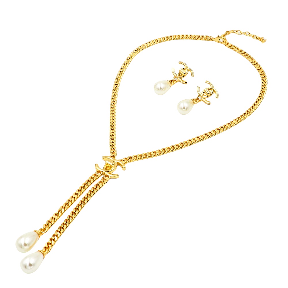 CCN479 CC metal gold chain cc logo pearl pendant necklace - ccfashionjewelry