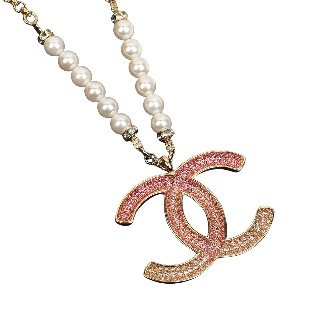 CCN184 23P full crystal CC logo pendant necklace - ccjewelryacc