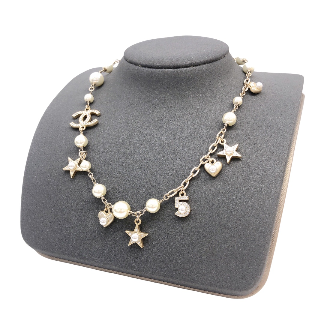 CCN168 CC Multi-element pearl crystal No 5 heart star charms choker necklace - ccfashionjewelry