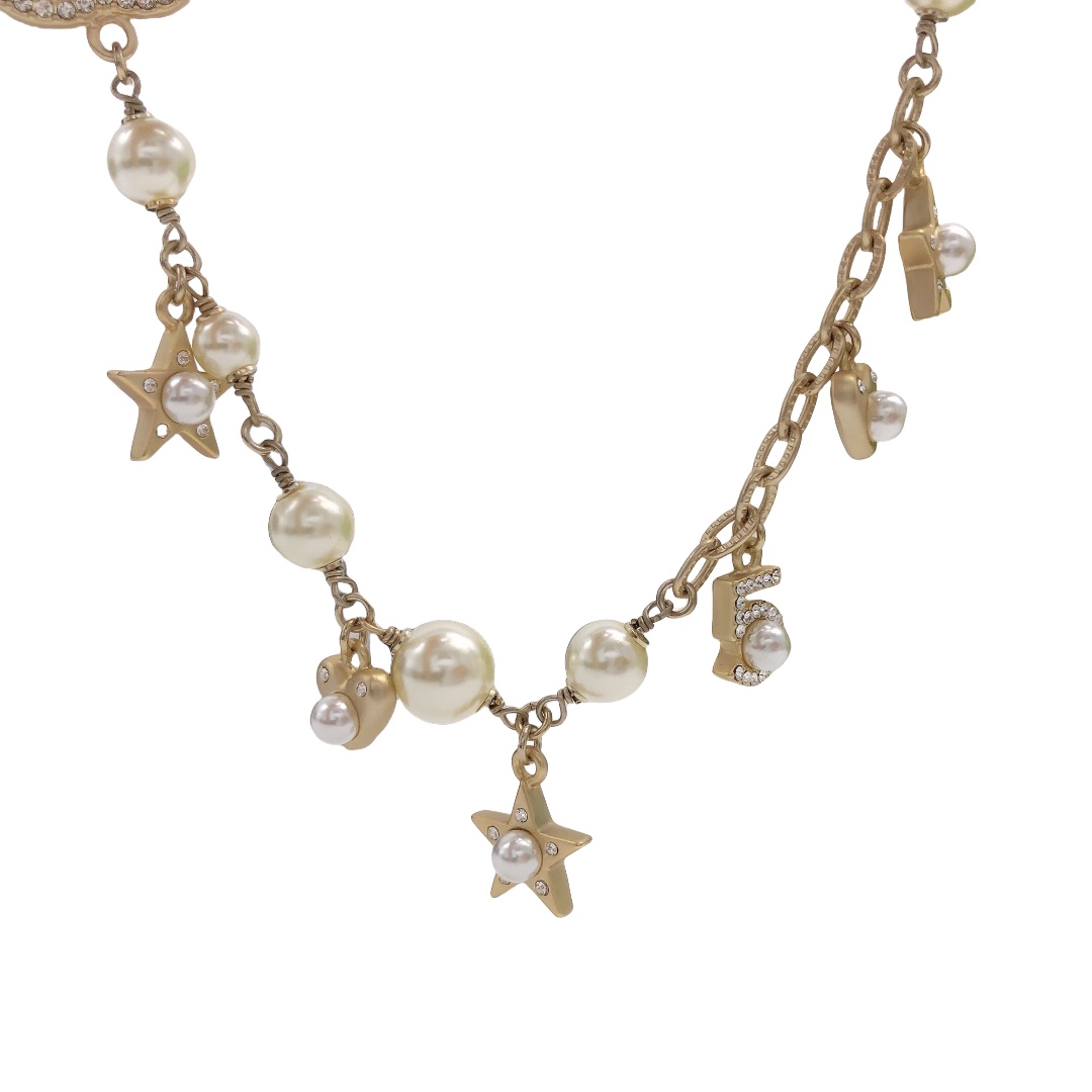 CCN168 CC Multi-element pearl crystal No 5 heart star charms choker necklace - ccfashionjewelry