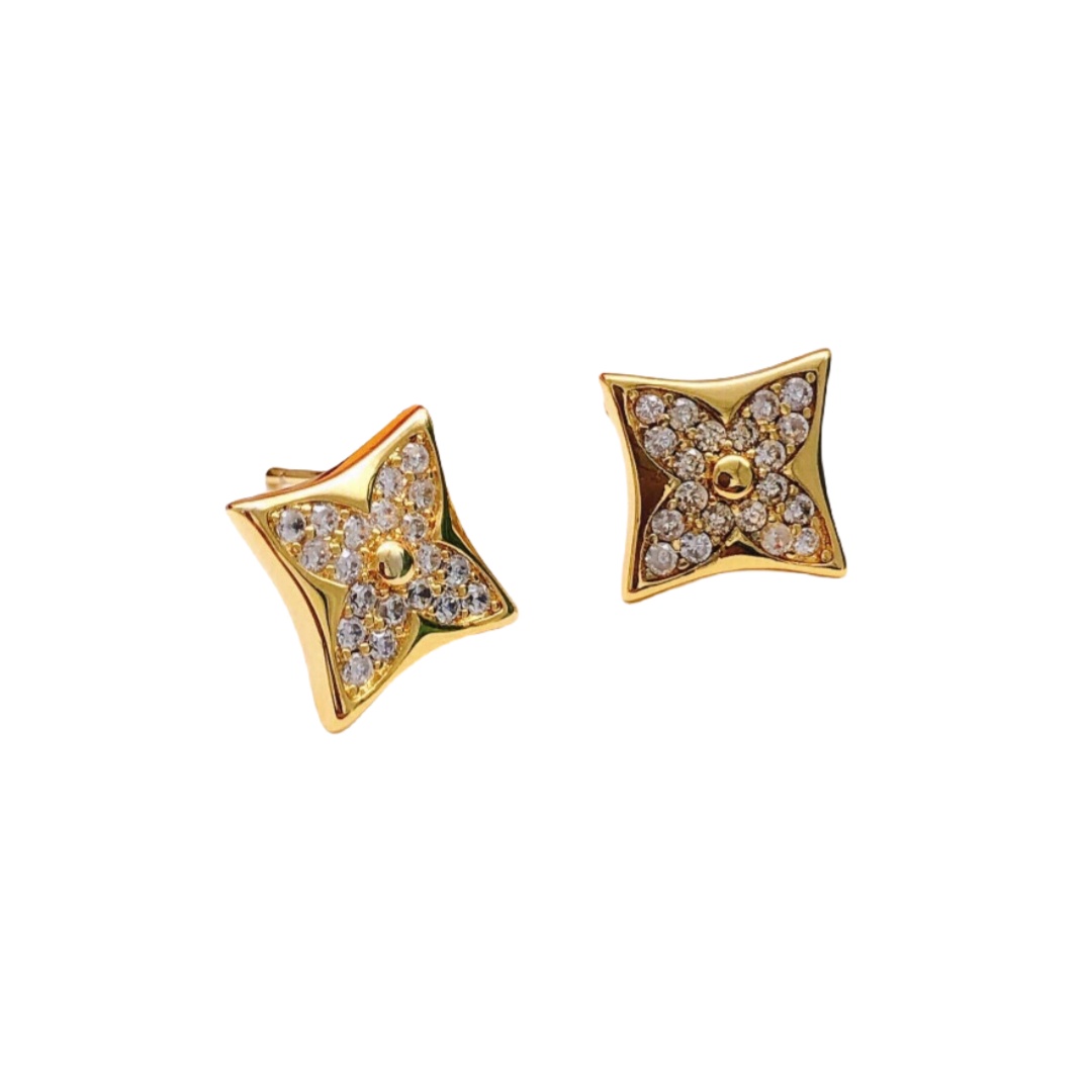 LVE059 Metal Full crystal monogram stud earrings - ccjewelryacc