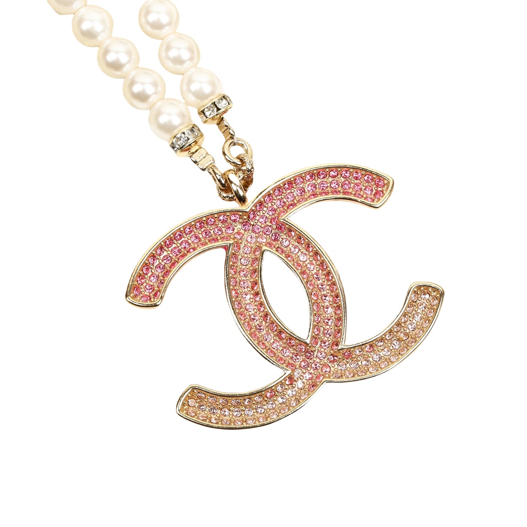 CCN184 23P full crystal CC logo pendant necklace - ccjewelryacc