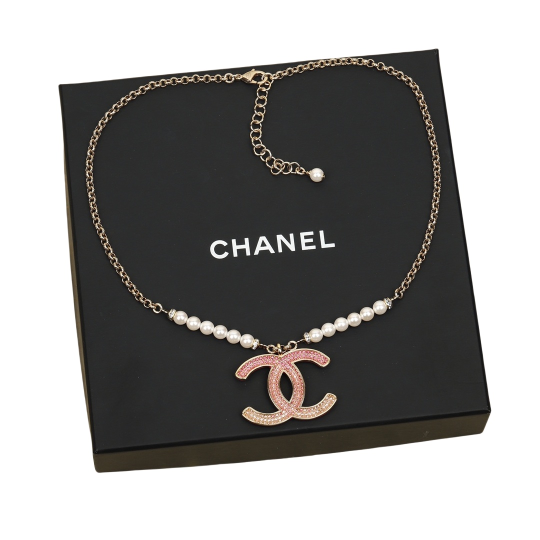 CCN184 23P full crystal CC logo pendant necklace - ccjewelryacc