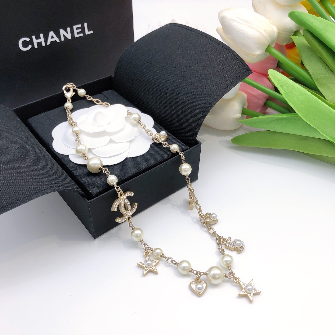 CCN168 CC Multi-element pearl crystal No 5 heart star charms choker necklace - ccjewelryacc