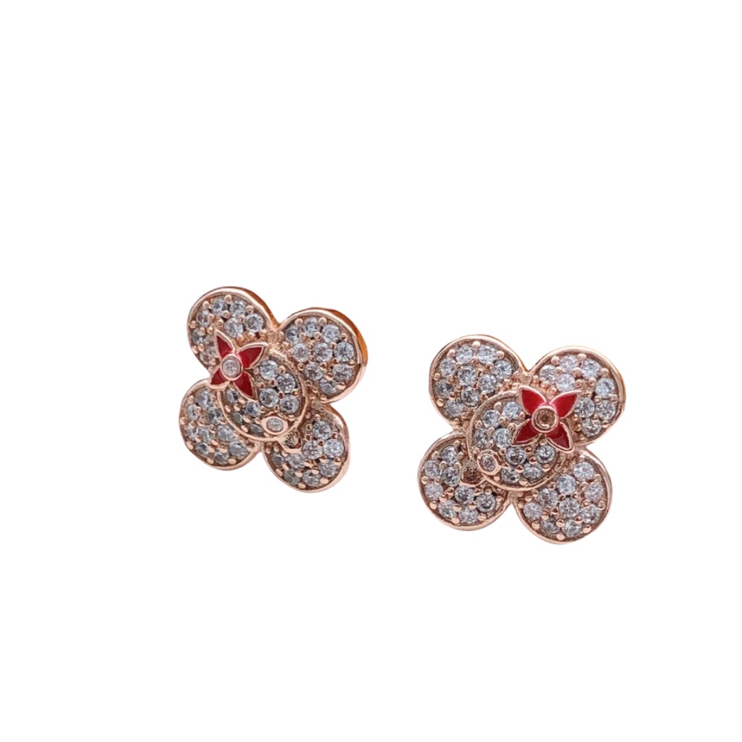 LVE103 L&V Clover flower stud earring in metal and crystal - ccjewelryacc