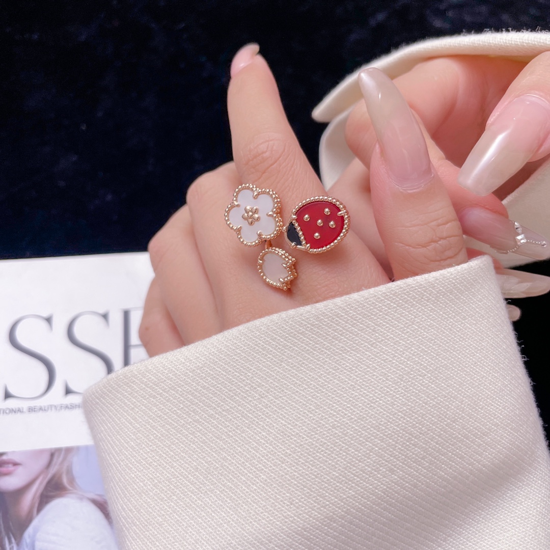 VCRS006 18k Rose Gold/gold onyx VCA Lucky Spring /Lucky Alhambra Ring - ccjewelryacc