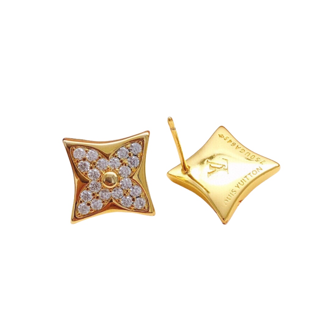 LVE059 Metal Full crystal monogram stud earrings - ccjewelryacc