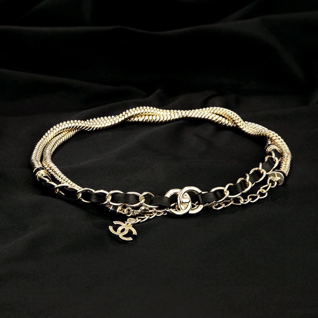 CCW091 Gold Metal and leather chain cc belt - ccjewelryacc