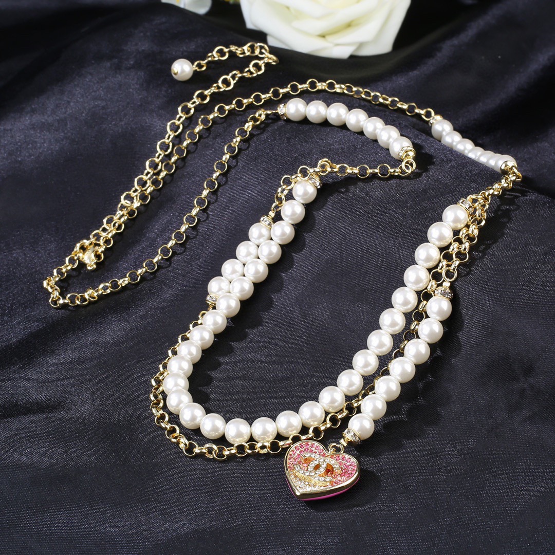CCW081 CC Pearl chain and pink heart charm waist chain belt - ccjewelryacc