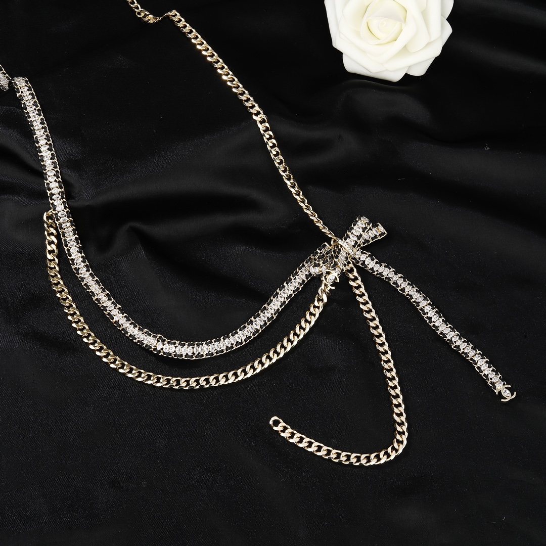 CCW093 Gold Metal and leather chain cc waist belt with bowknot - ccjewelryacc