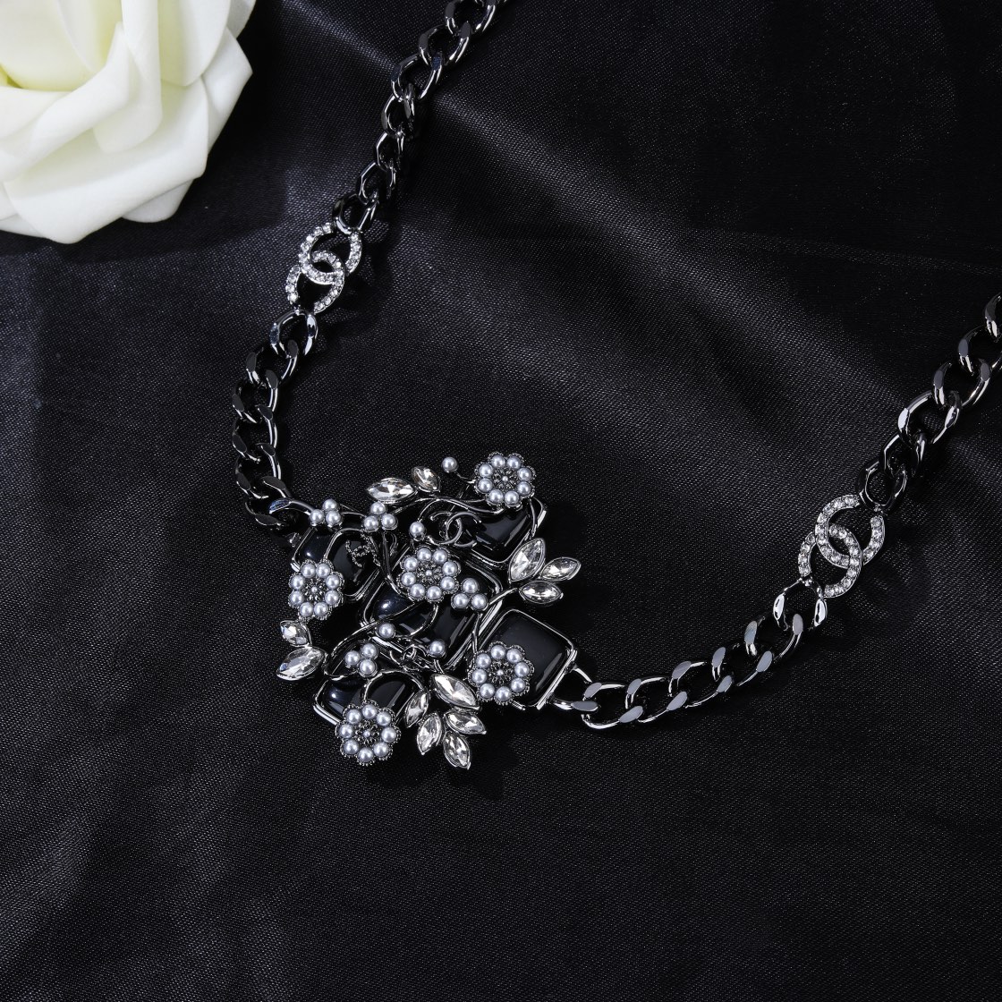 CCW107 Black Metal chain flower cc logo waist chain belt - ccjewelryacc