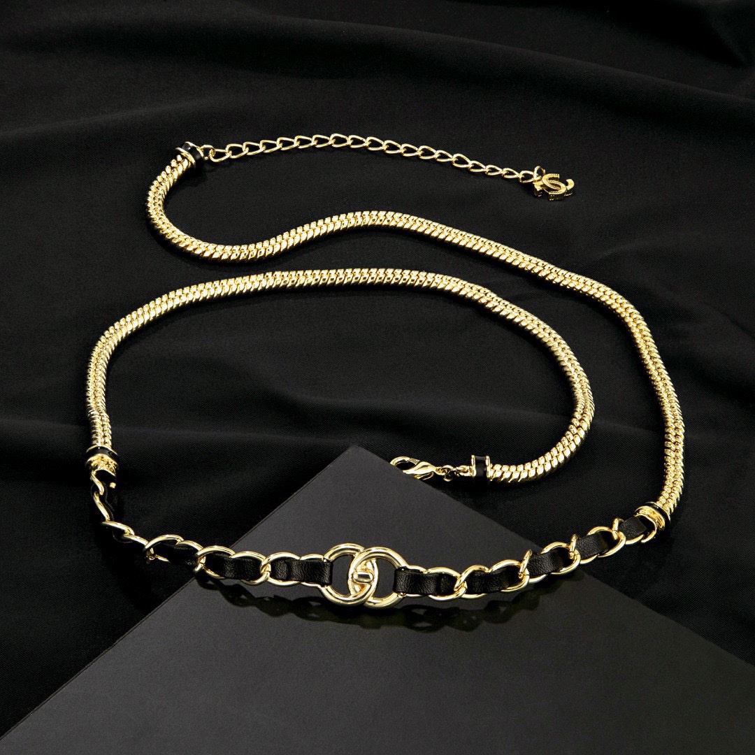 CCW091 Gold Metal and leather chain cc belt - ccjewelryacc