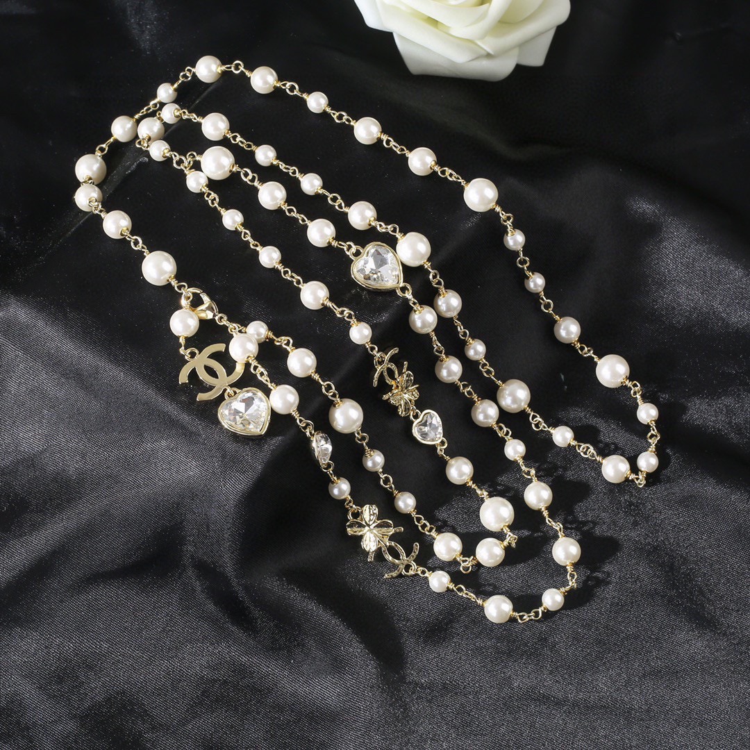 CCW117 Pearl chain and cc logo crystal heart charms waist chain belt - ccjewelryacc