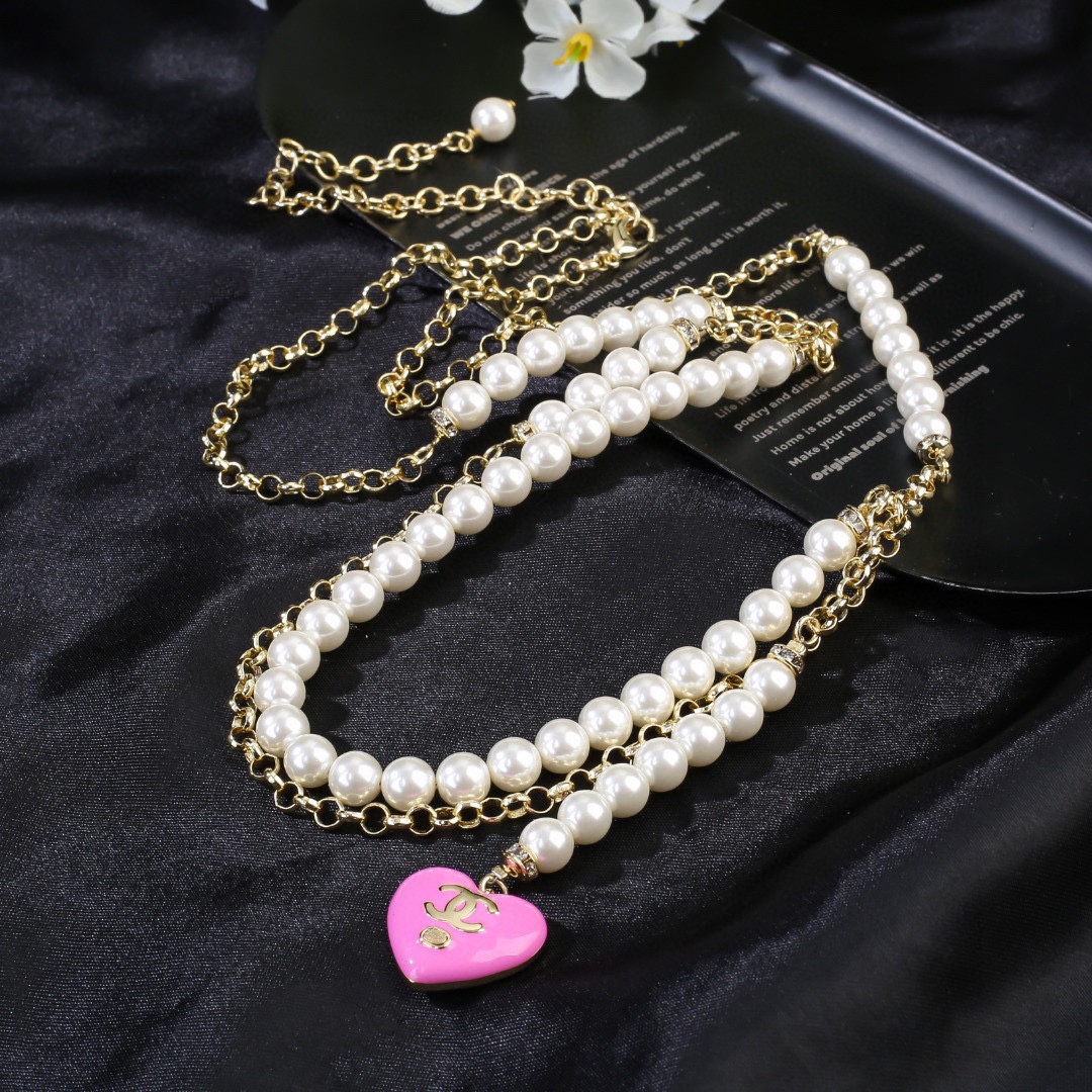 CCW081 CC Pearl chain and pink heart charm waist chain belt - ccjewelryacc