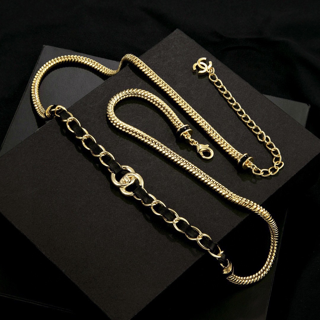 CCW091 Gold Metal and leather chain cc belt - ccjewelryacc