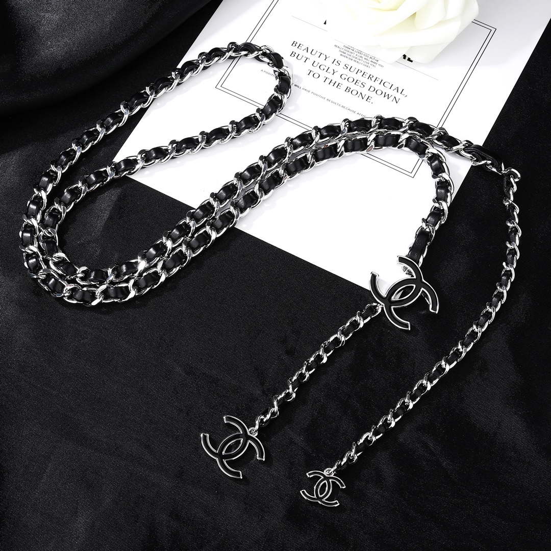 CCW115 Metal and leather chain with cc logo waist chain belt - ccjewelryacc