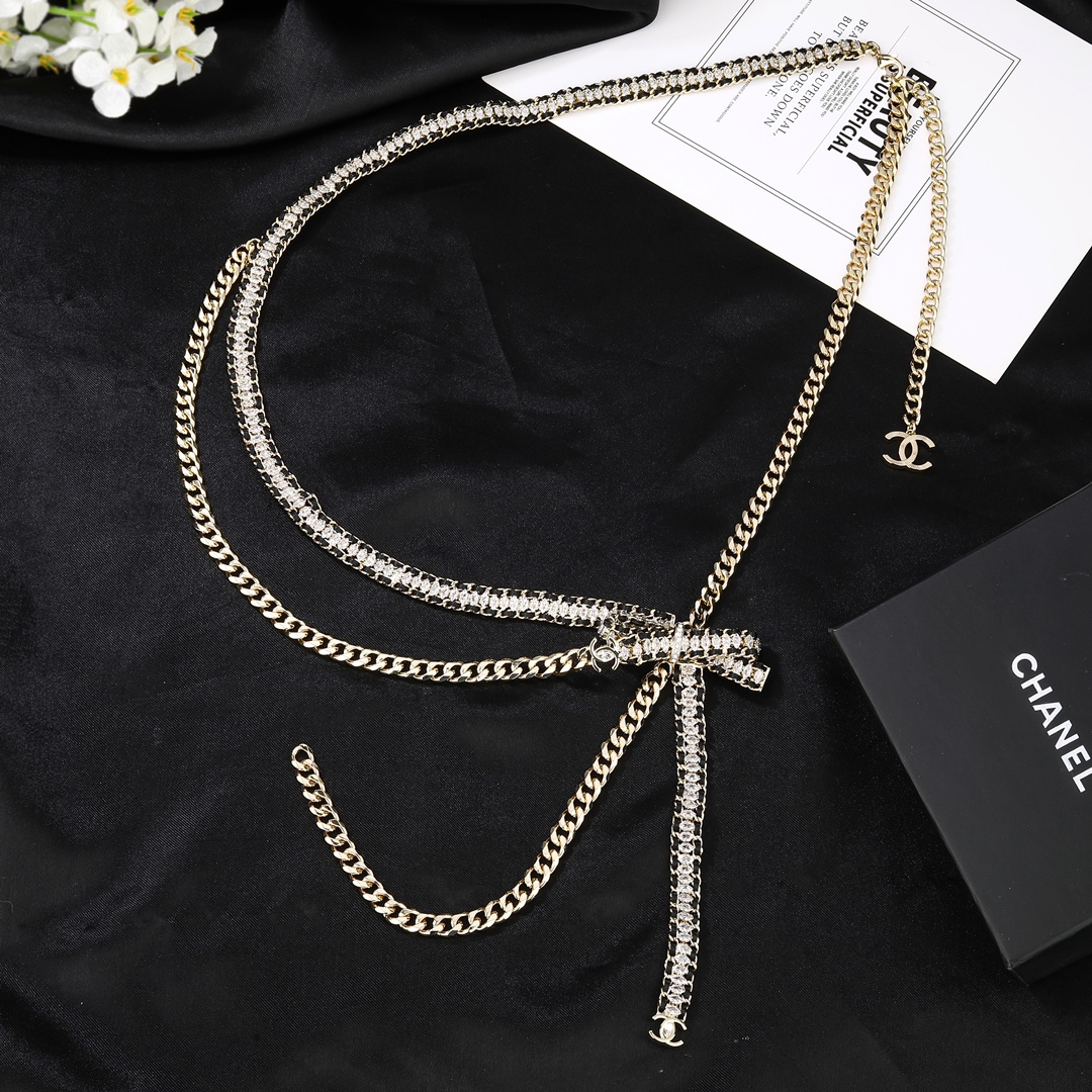 CCW093 Gold Metal and leather chain cc waist belt with bowknot - ccjewelryacc