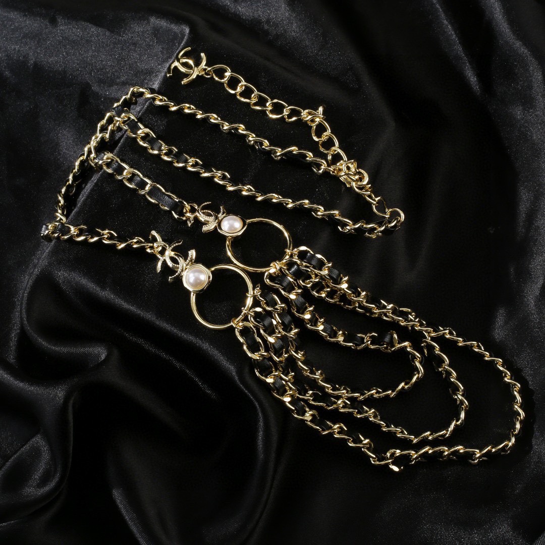 CCW011 Metal and leather chain CC logo Waist belt - ccjewelryacc