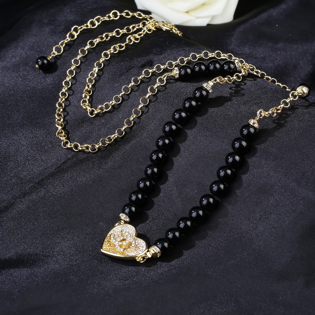 CCW082 CC Black Pearl chain and crystal heart charm waist chain belt - ccjewelryacc