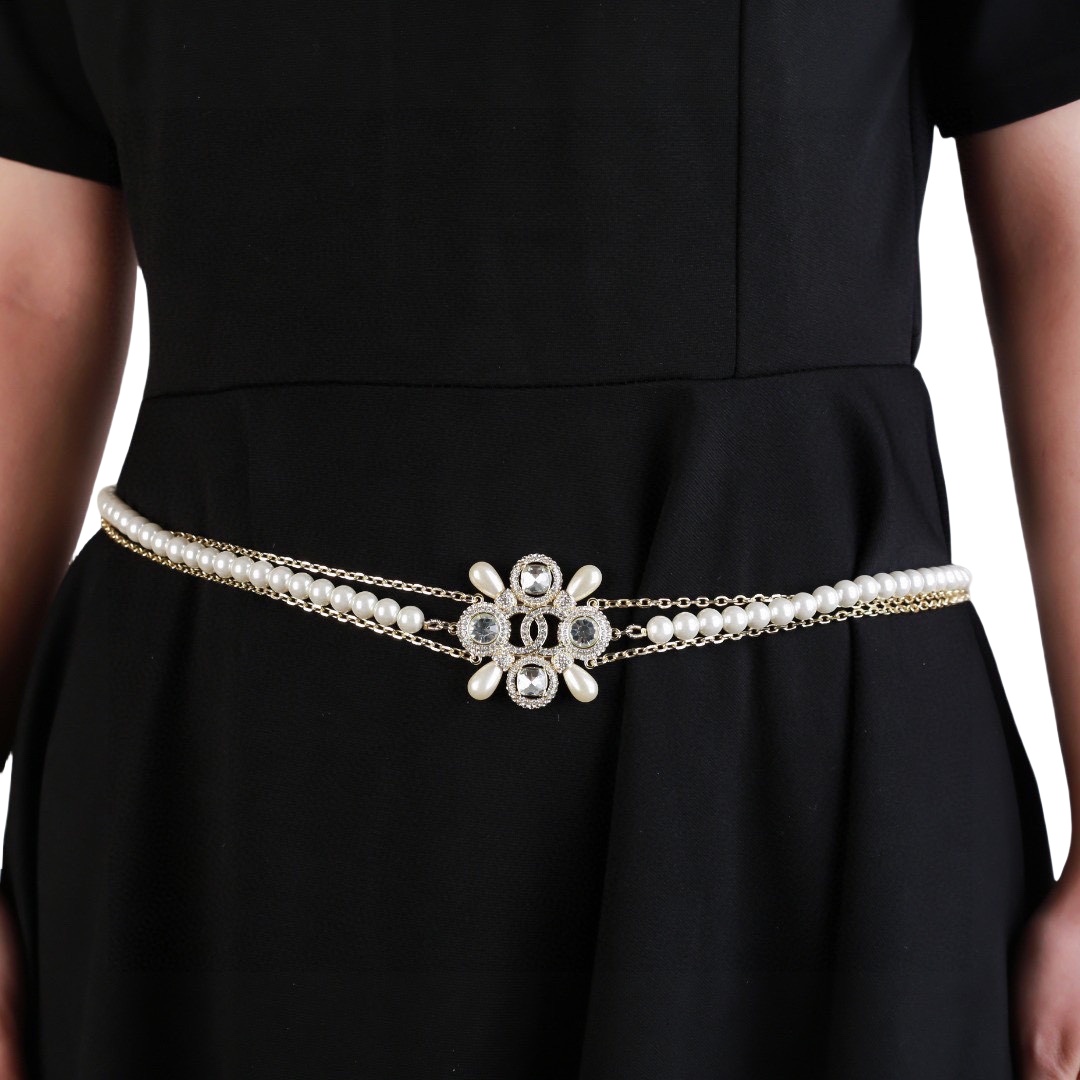 CCW026 Metal leather pearl CC Waist chain belt - ccfashionjewelry