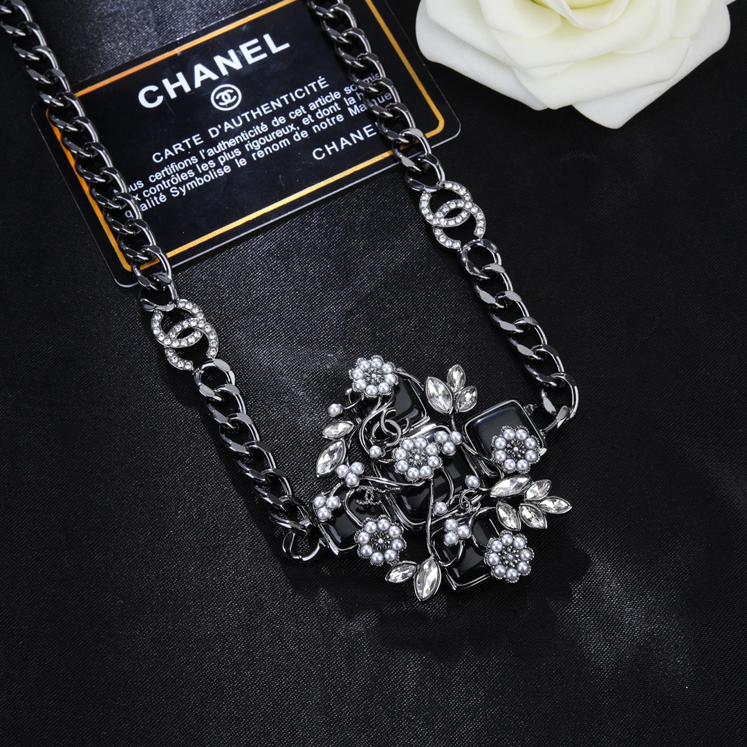 CCW107 Black Metal chain flower cc logo waist chain belt - ccjewelryacc
