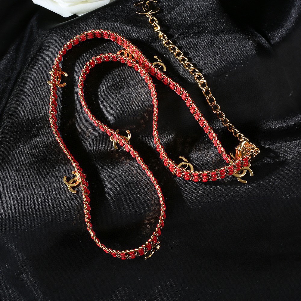 CCW101 CC Red leather and metal with CC letter charms waist chain belt - ccjewelryacc