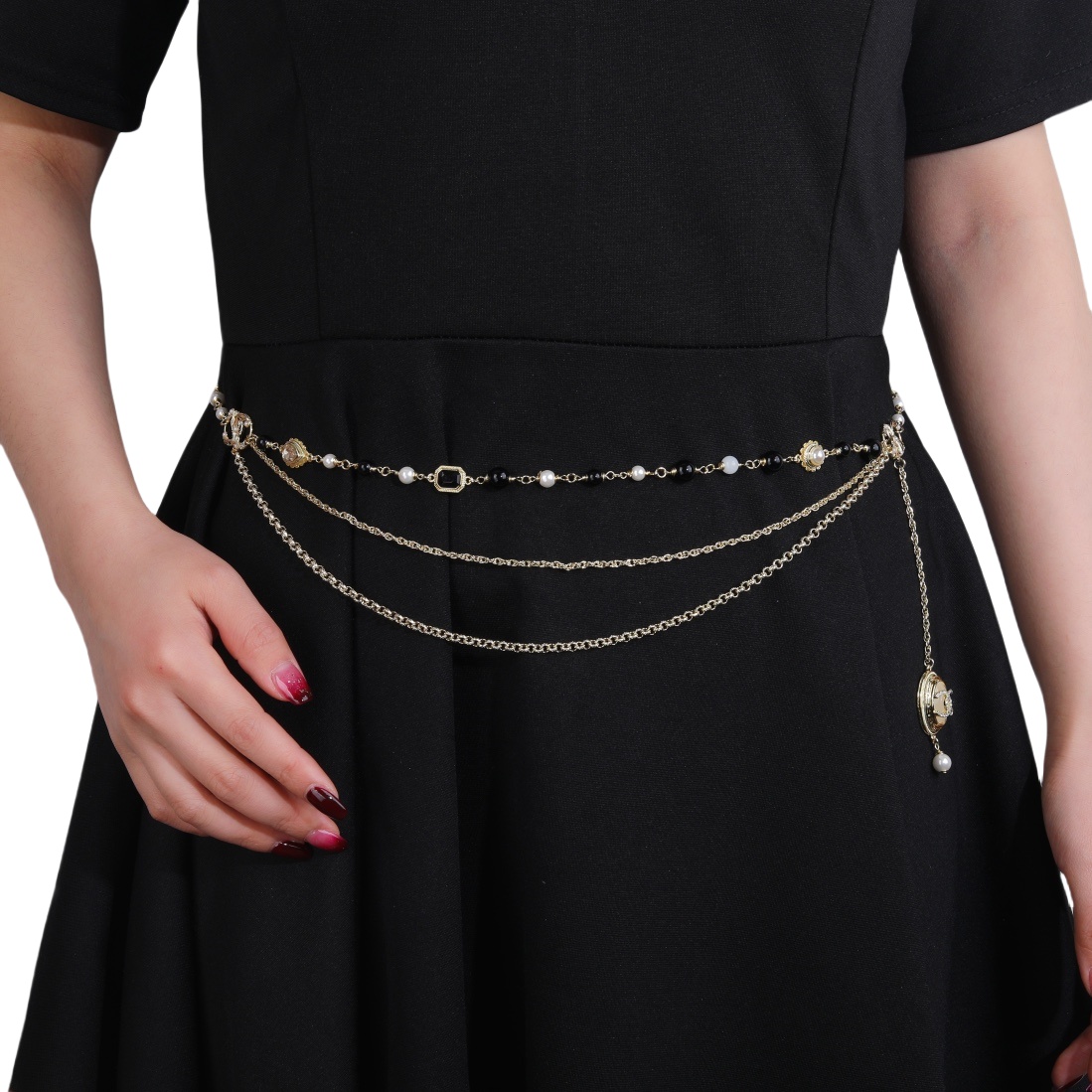 CCW105 Metal pearl cc logo waist chain belt - ccjewelryacc