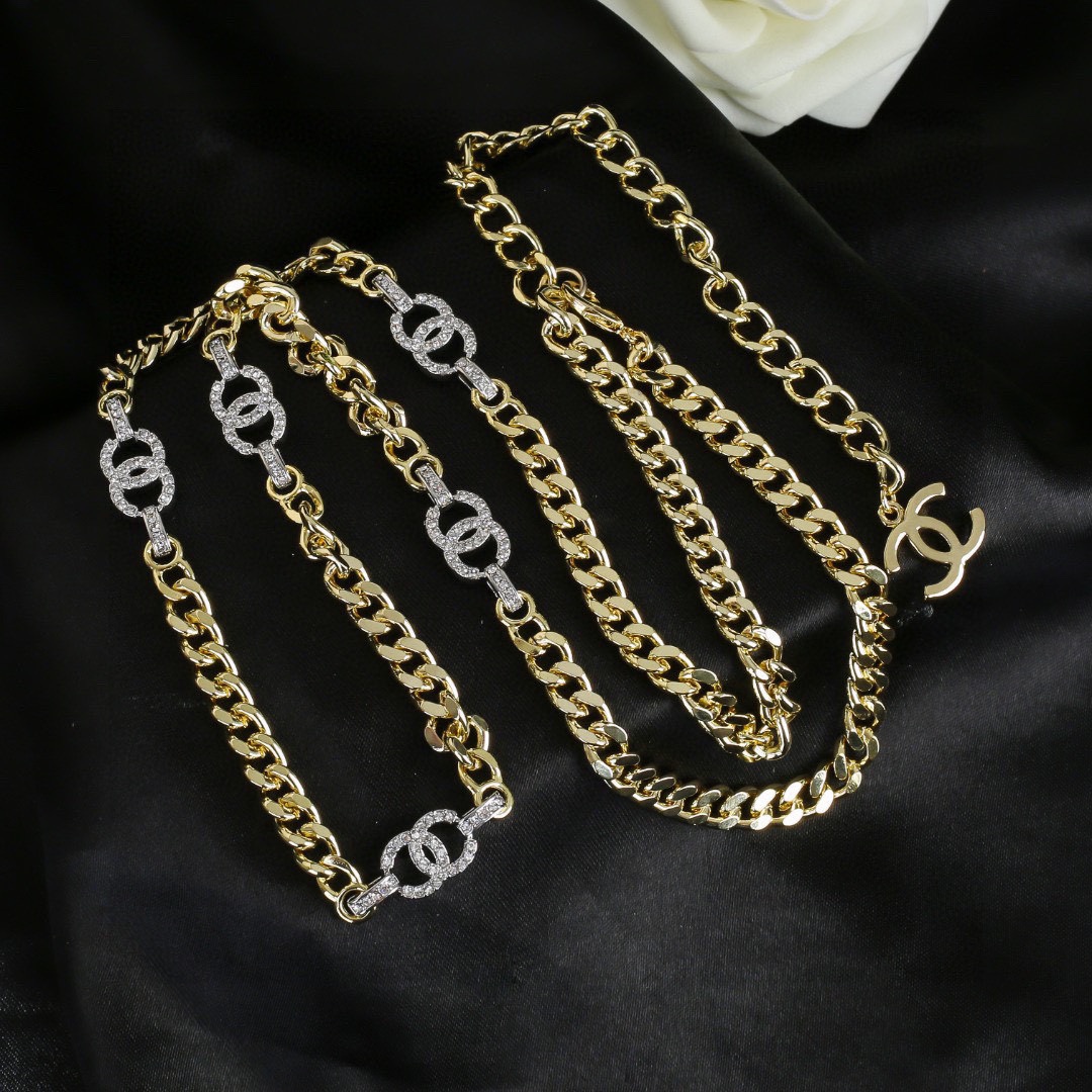 CCW097 5 crystal CC motif metal waist chain belt - ccjewelryacc