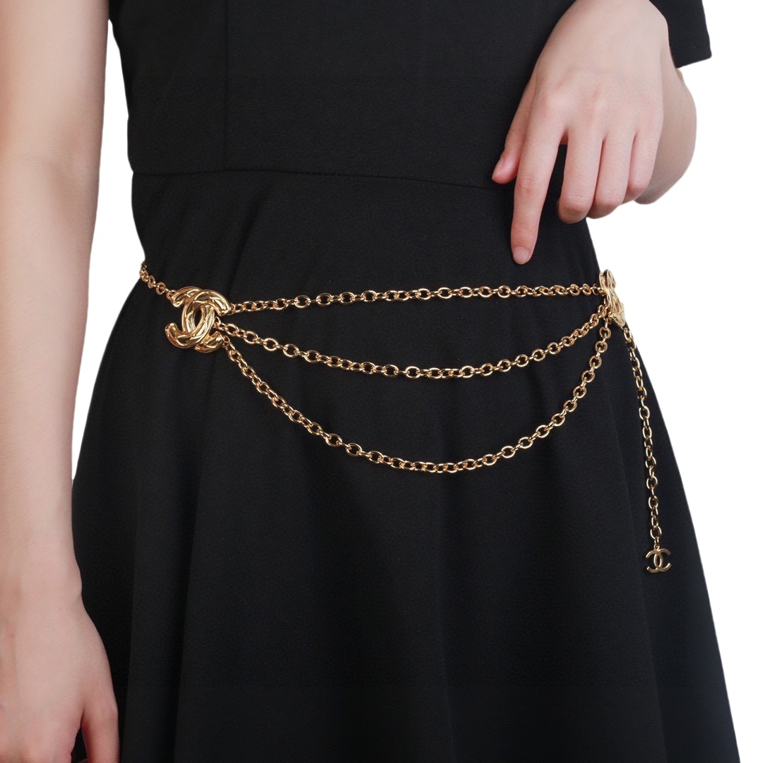 CCW086 CC metal chain belt with Plaid cc logo - ccjewelryacc