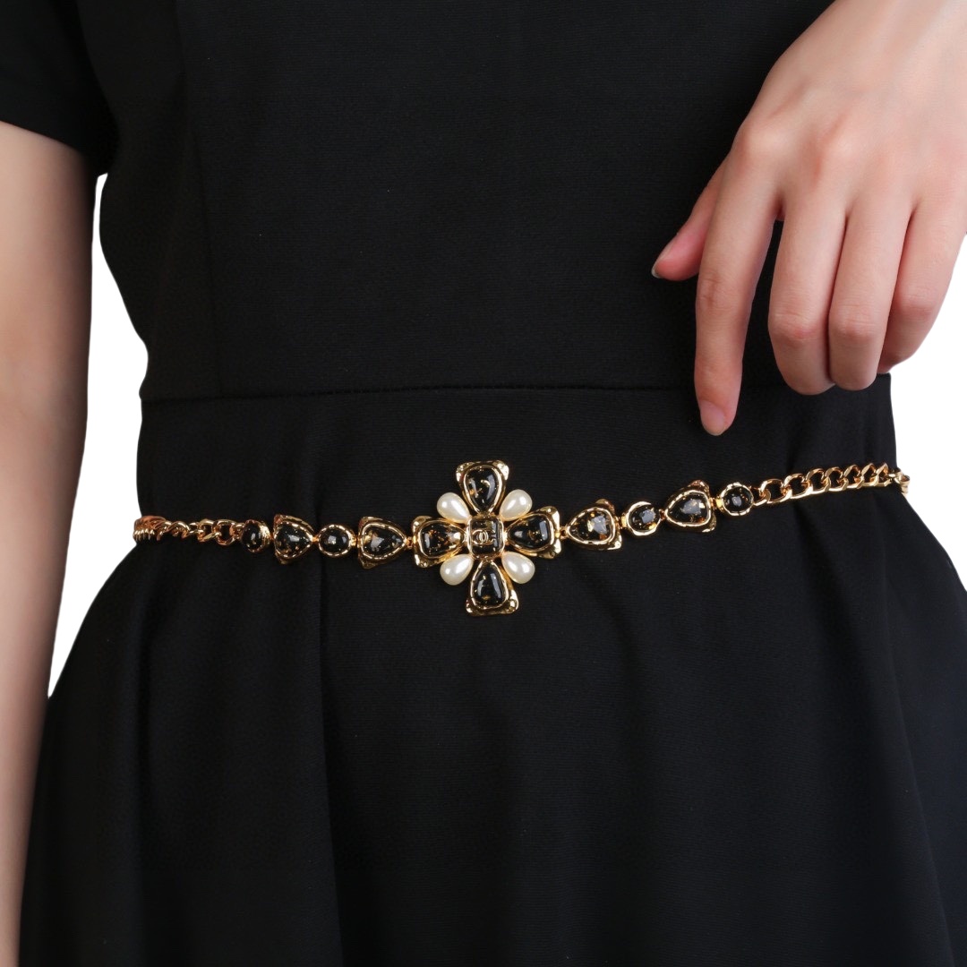 CCW087 CC metal chain belt with Amber stone - ccjewelryacc