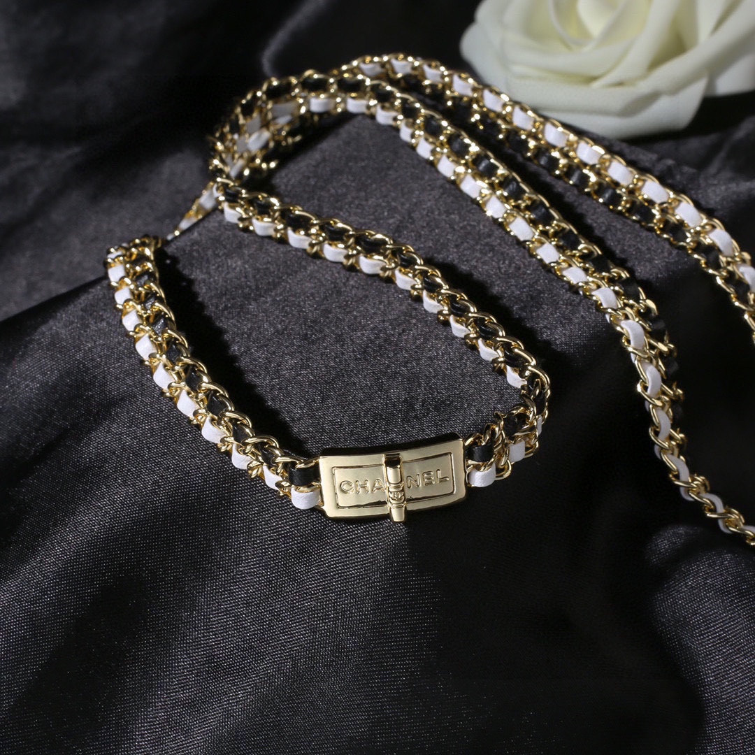 CCW092 Gold Metal and leather chain cc belt - ccjewelryacc