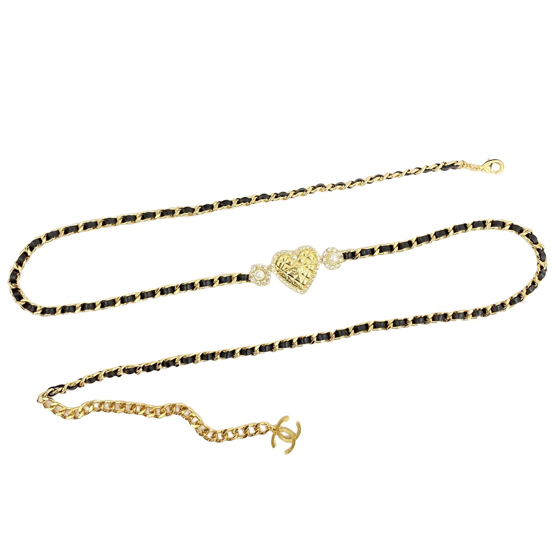 CCW080 CC plaid pattern heart metal and leather waist Chain Belt - ccjewelryacc