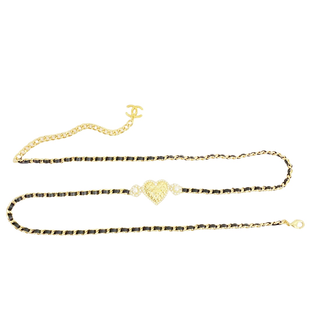 CCW080 CC plaid pattern heart metal and leather waist Chain Belt - ccjewelryacc