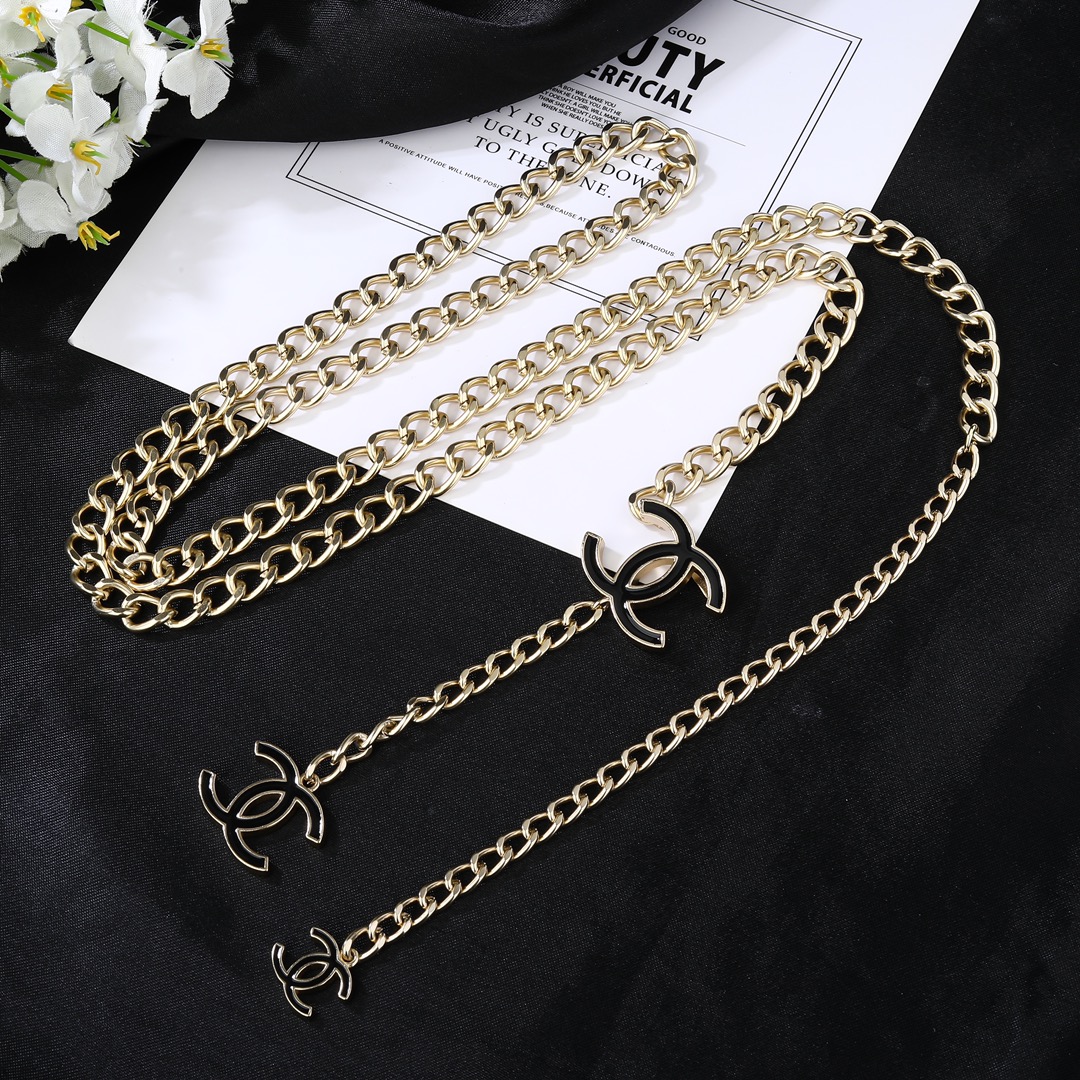 CCW001 Metal chain and enamel cc logo waist chain belt - ccjewelryacc