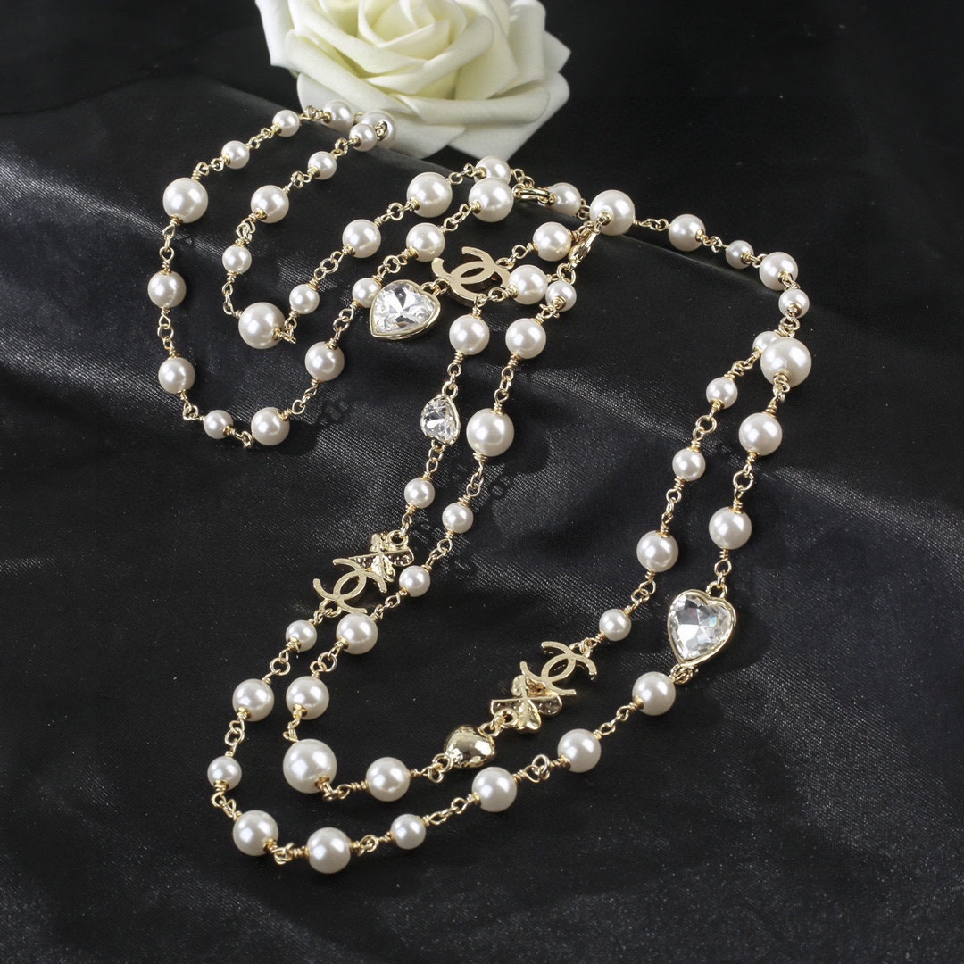 CCW117 Pearl chain and cc logo crystal heart charms waist chain belt - ccjewelryacc