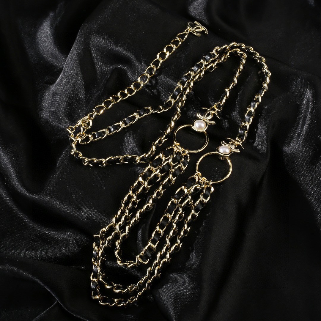 CCW011 Metal and leather chain CC logo Waist belt - ccjewelryacc