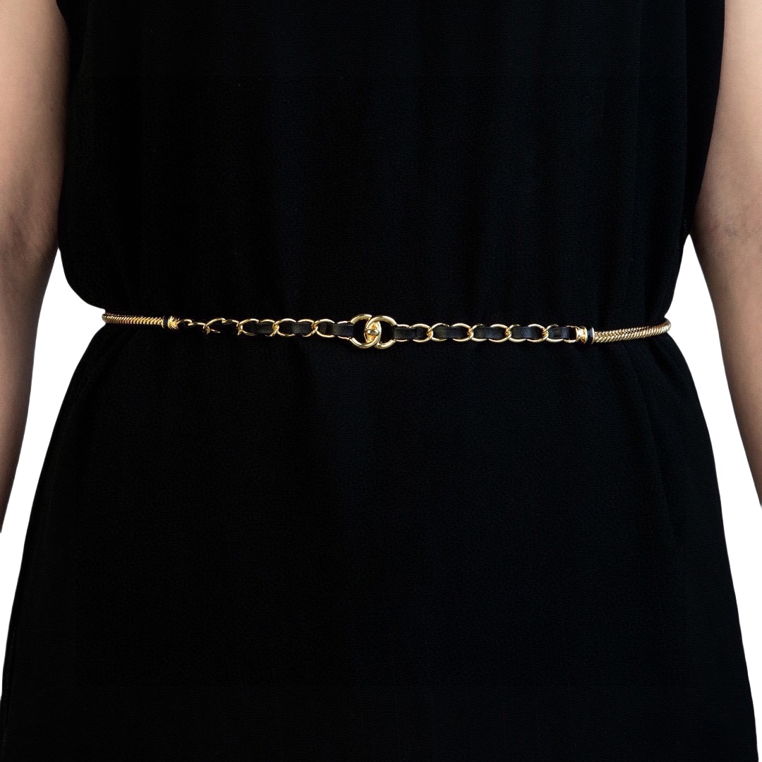 CCW091 Gold Metal and leather chain cc belt - ccjewelryacc